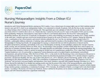 Essay on Nursing Metaparadigm: Insights from a Chilean ICU Nurse’s Journey