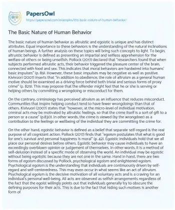 Essay on The Basic Nature of Human Behavior