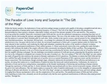 Essay on The Paradox of Love: Irony and Surprise in “The Gift of the Magi”