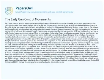 Essay on The Early Gun Control Movements