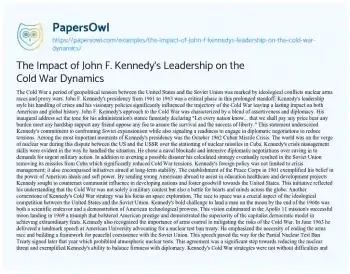 Essay on The Impact of John F. Kennedy’s Leadership on the Cold War Dynamics