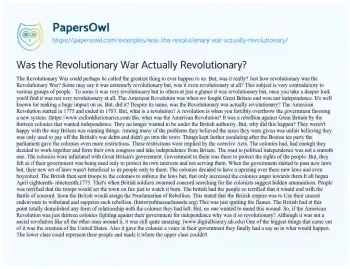 Essay on Was the Revolutionary War Actually Revolutionary?