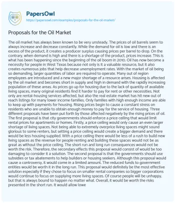 Essay on Proposals for the Oil Market