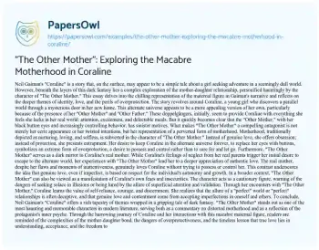 Essay on “The other Mother”: Exploring the Macabre Motherhood in Coraline