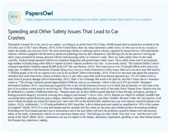 Essay on Speeding and other Safety Issues that Lead to Car Crashes