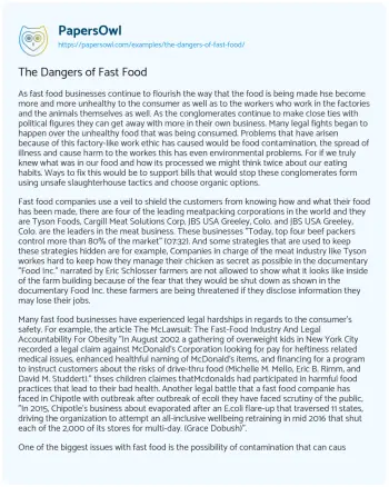 Essay on The Dangers of Fast Food