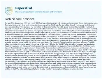 Essay on Fashion and Feminism