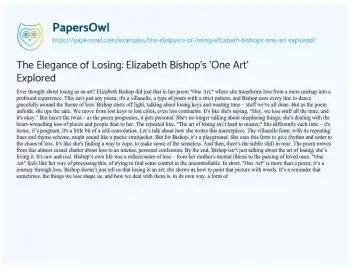 Essay on The Elegance of Losing: Elizabeth Bishop’s ‘One Art’ Explored