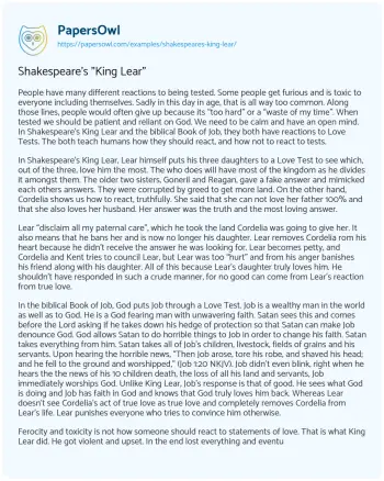 Essay on Shakespeare’s “King Lear”