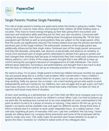 Essay on Single Parents: Positive Single Parenting