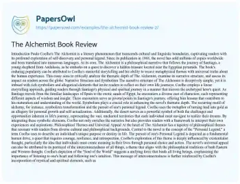 Essay on The Alchemist Book Review