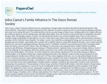 Essay on Julius Caesar’s Family Influence in the Greco Roman Society