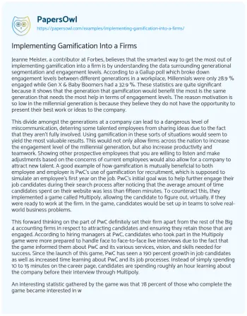 Essay on Implementing Gamification into a Firms