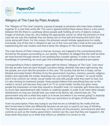 Essay on Allegory of the Cave by Plato Analysis