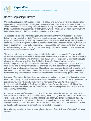 Essay on Robots Replacing Humans