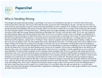 Essay on Why is Stealing Wrong