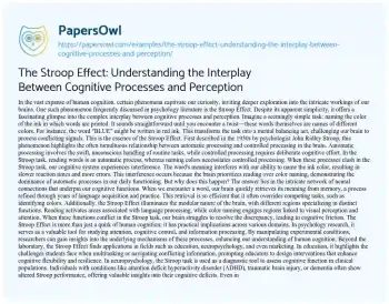 Essay on The Stroop Effect: Understanding the Interplay between Cognitive Processes and Perception