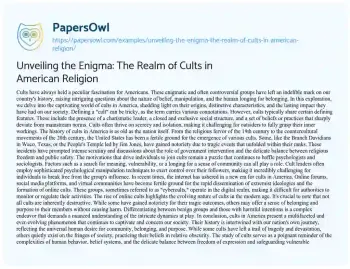 Essay on Unveiling the Enigma: the Realm of Cults in American Religion