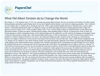 Essay on What did Albert Einstein do to Change the World