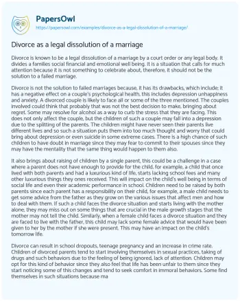 Essay on Divorce as a Legal Dissolution of a Marriage