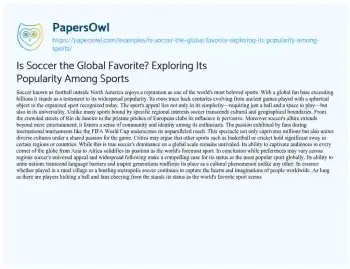 Essay on Is Soccer the Global Favorite? Exploring its Popularity Among Sports