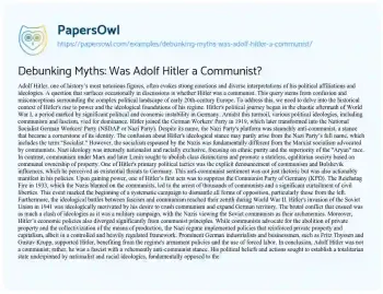 Essay on Debunking Myths: was Adolf Hitler a Communist?