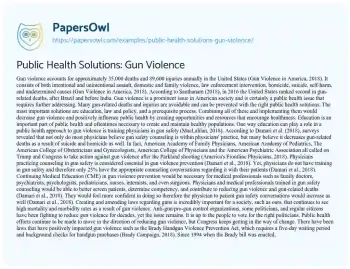 Essay on Public Health Solutions: Gun Violence