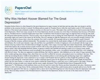 Essay on Herbert Hoover and the Great Depression: a Complex Legacy