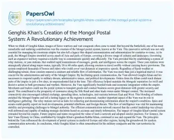 Essay on Genghis Khan’s Creation of the Mongol Postal System: a Revolutionary Achievement