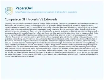 Essay on Comparison of Introverts VS Extroverts