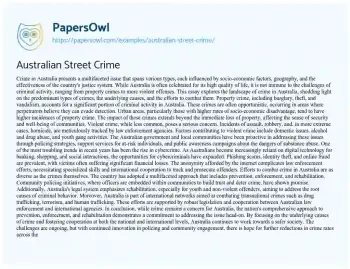 Essay on Australian Street Crime