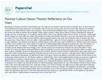 Essay on Monster Culture (Seven Theses): Reflections on our Fears