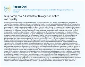 Essay on Ferguson’s Echo: a Catalyst for Dialogue on Justice and Equality