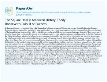 Essay on The Square Deal in American History: Teddy Roosevelt’s Pursuit of Fairness