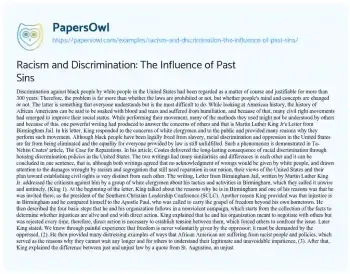 Essay on Racism and Discrimination: the Influence of Past Sins