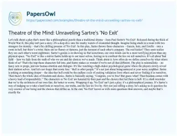 Essay on Theatre of the Mind: Unraveling Sartre’s ‘No Exit’