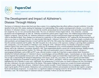 Essay on The Development and Impact of Alzheimer’s Disease through History