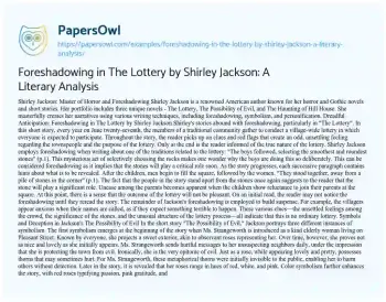 Essay on Foreshadowing in the Lottery by Shirley Jackson: a Literary Analysis