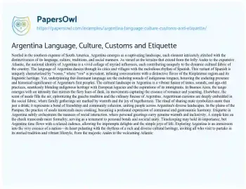 Essay on Argentina Language, Culture, Customs and Etiquette