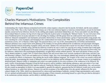 Essay on Charles Manson’s Motivations: the Complexities Behind the Infamous Crimes