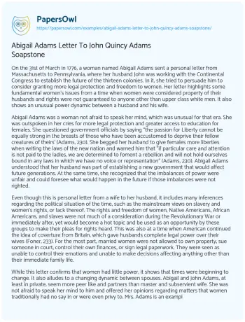 Essay on Abigail Adams Letter to John Quincy Adams Soapstone