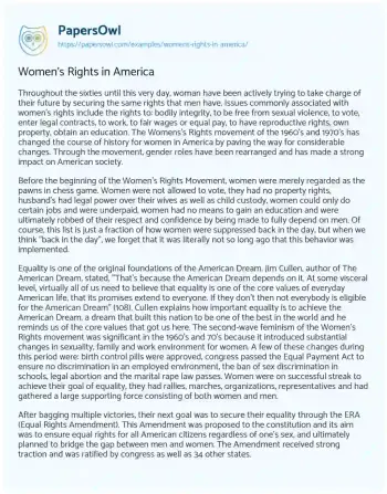 Essay on Women’s Rights in America