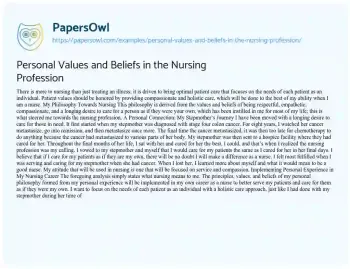 Essay on Personal Values and Beliefs in the Nursing Profession