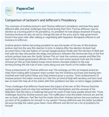 Essay on Comparison of Jackson’s and Jefferson’s Presidency