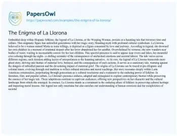 Essay on The Enigma of La Llorona