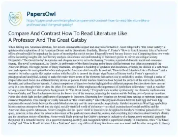 Essay on Compare and Contrast how to Read Literature Like a Professor and the Great Gatsby