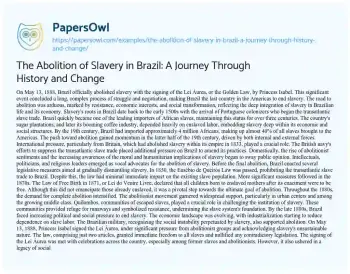 Essay on The Abolition of Slavery in Brazil: a Journey through History and Change