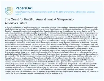 Essay on The Quest for the 28th Amendment: a Glimpse into America’s Future