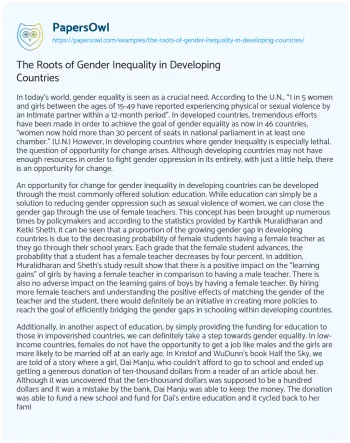 Essay on The Roots of Gender Inequality in Developing Countries