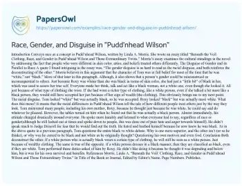 Essay on Race, Gender, and Disguise in “Pudd’nhead Wilson”